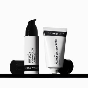 Exosome Hydra-Glow Complex and Omega Water Cream on shelf