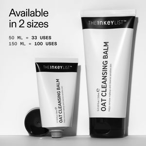 Different bottle sizes of Oat Cleansing Balm and usage per size. (50ml = 33 uses, 150ml = 100 uses)