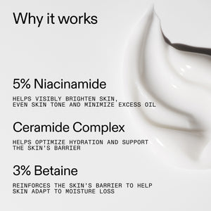 Text detailing skincare ingredients in Omega Water Cream with a close-up of cream.