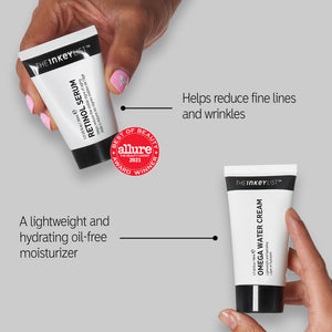 Retinol Serum - Helps reduce fine lines and wrinkles, allure 2021 winner. Omega Water Cream - A lightweight and hydrating oil free moisturizer