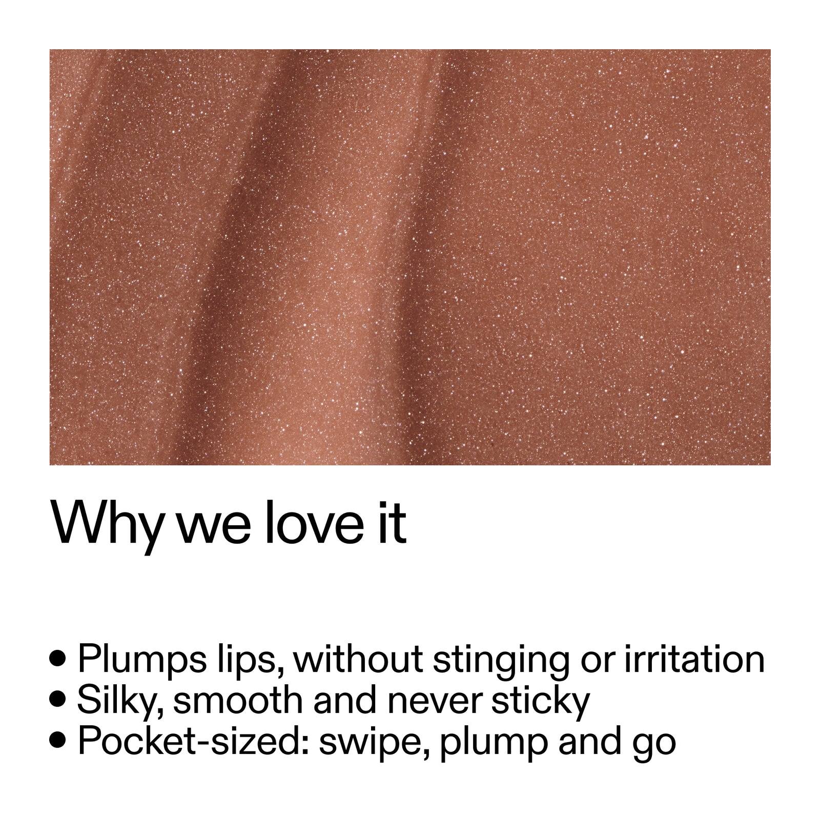 Tripeptide Plumping Mocha Brown Lip Balm and text highlighting features on a white background