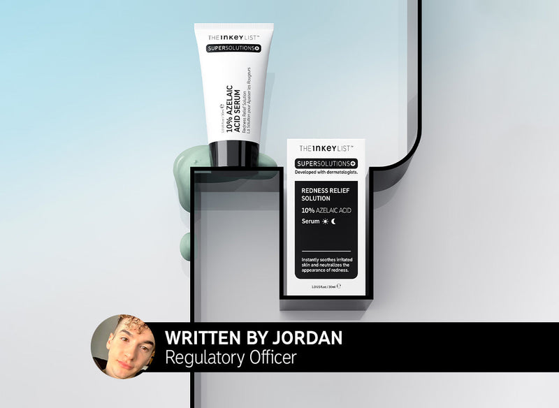 Model holding Azealic Acid Bottle
