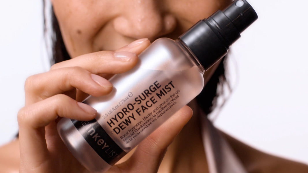 model applying Milky Cleanser and Dewy Face Mist.