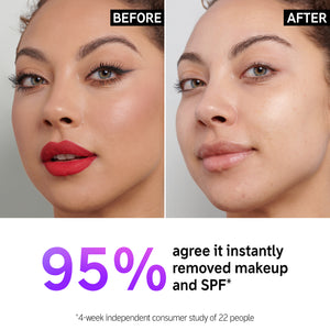 Oat Balm before and after: 95* Agree it instantly removed makeup and SPF* *4 week independent consumer study of 22 people