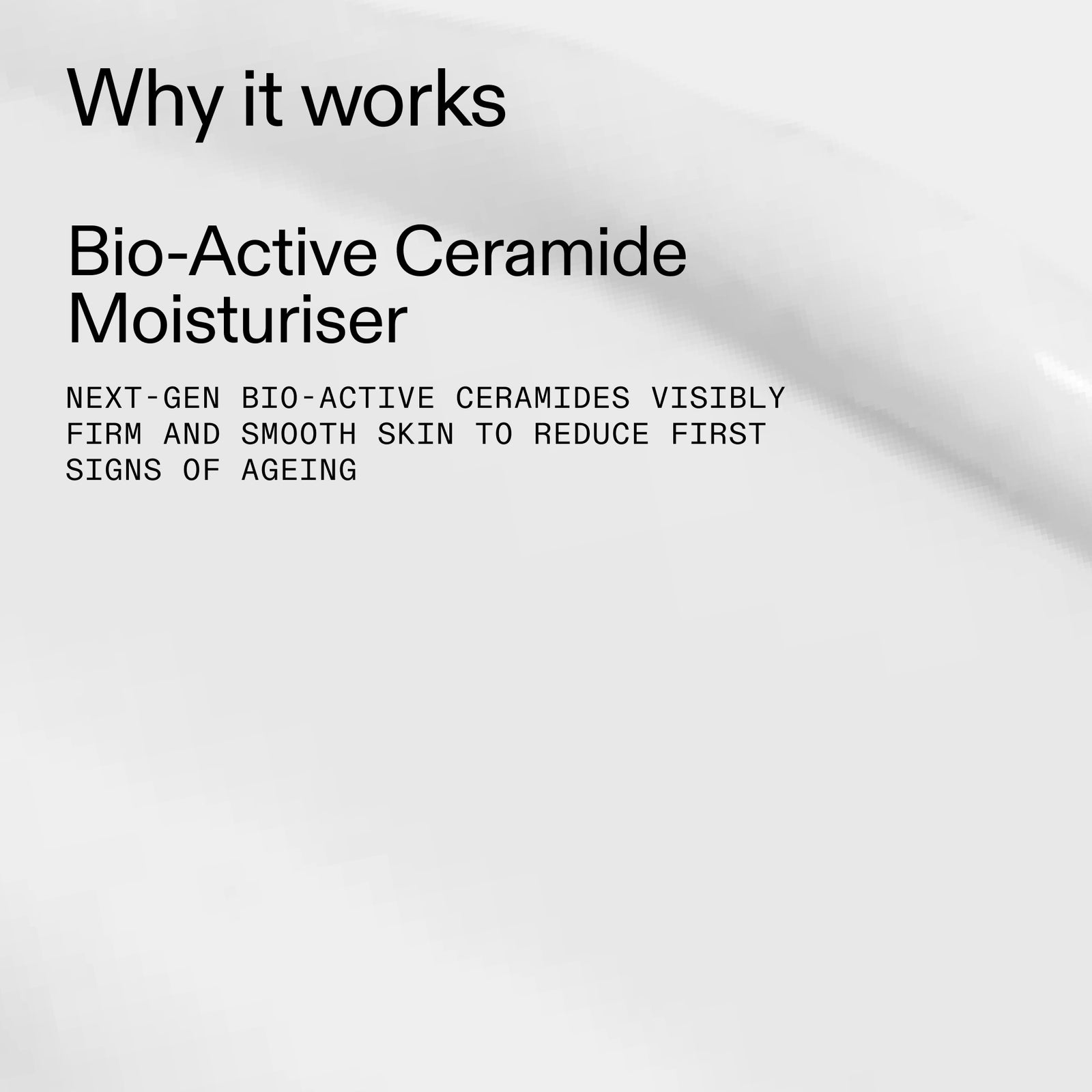 Advertisement for Bio-Active Ceramide Moisturizer with text on a white background