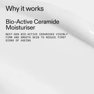 Advertisement for Bio-Active Ceramide Moisturizer with text on a white background