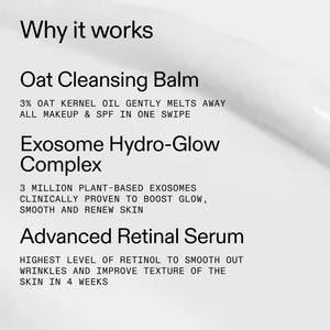 Text detailing the ingredients and benefits of a skincare product on a white background