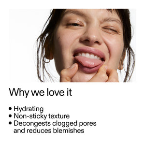 Person applying Beta Hydroxy Acid (BHA) Serumwith text about product benefits on a white background