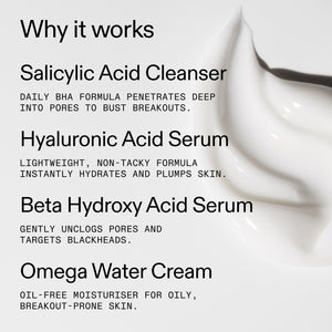 Skincare product with text detailing its benefits on a white background