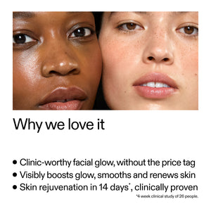 Two faces side by side with text about Exosome product benefits.