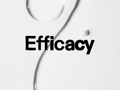 Stethoscope with the word 'Efficacy' displayed on a white background