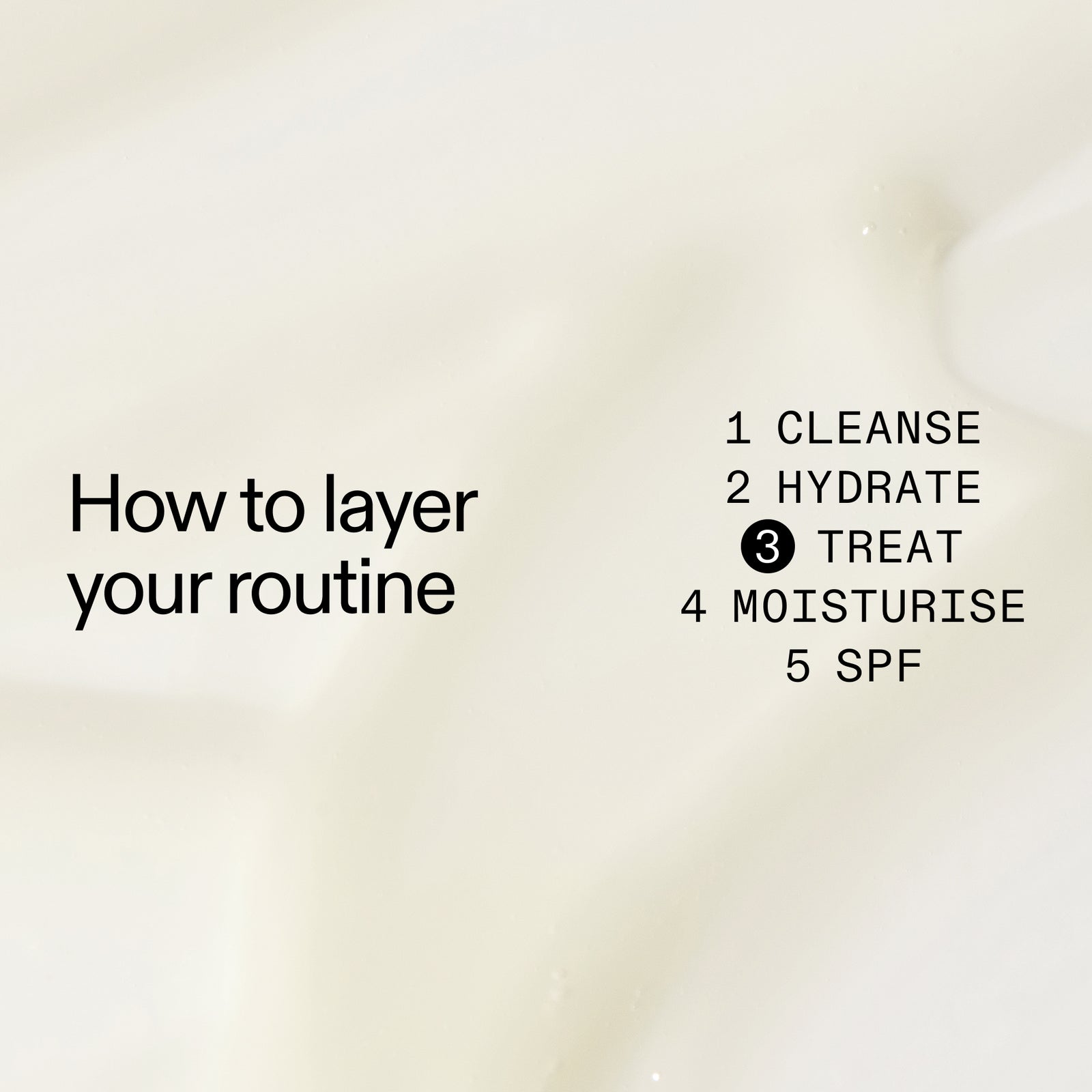 Text overlay on a skincare product showing steps to layer 20% Niacinamide Serum in  a routine.