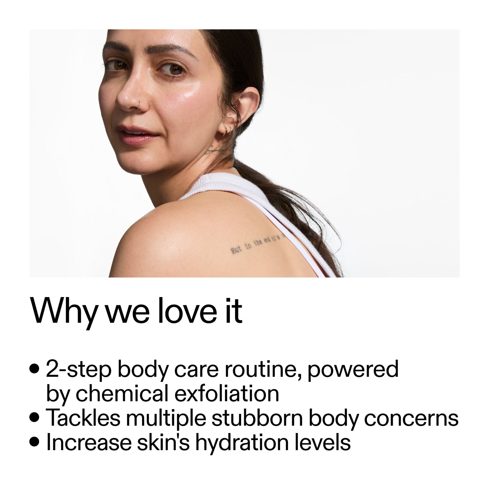 Image of a woman, with text about the skincare routine