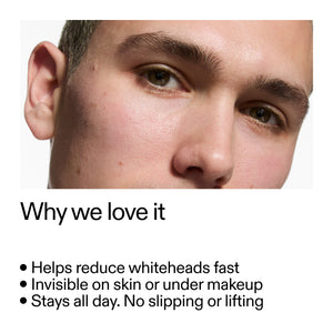 close up of mans face with key benefits of Hydrocolloid Invisible Patches