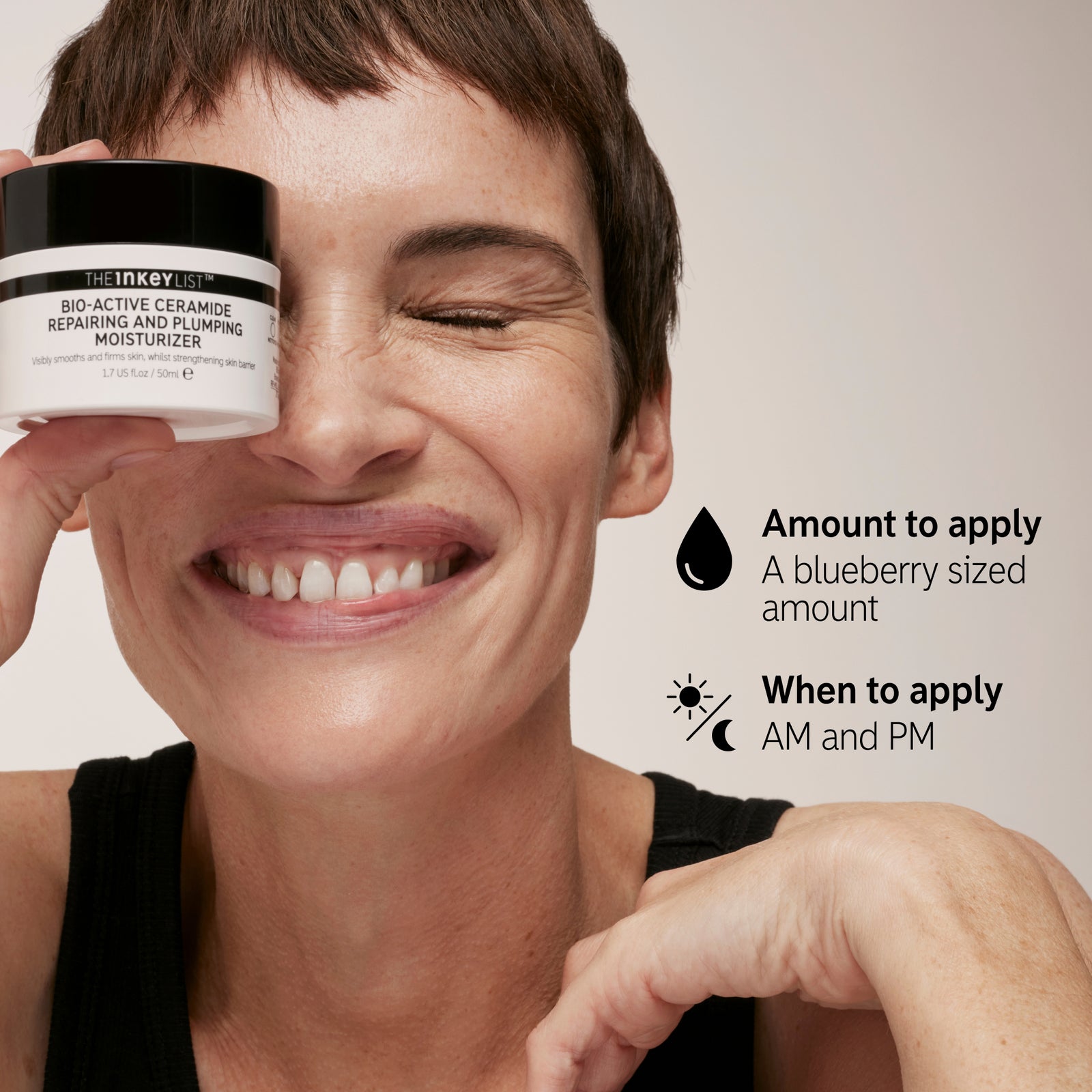 Model holding moisturizer with text: 