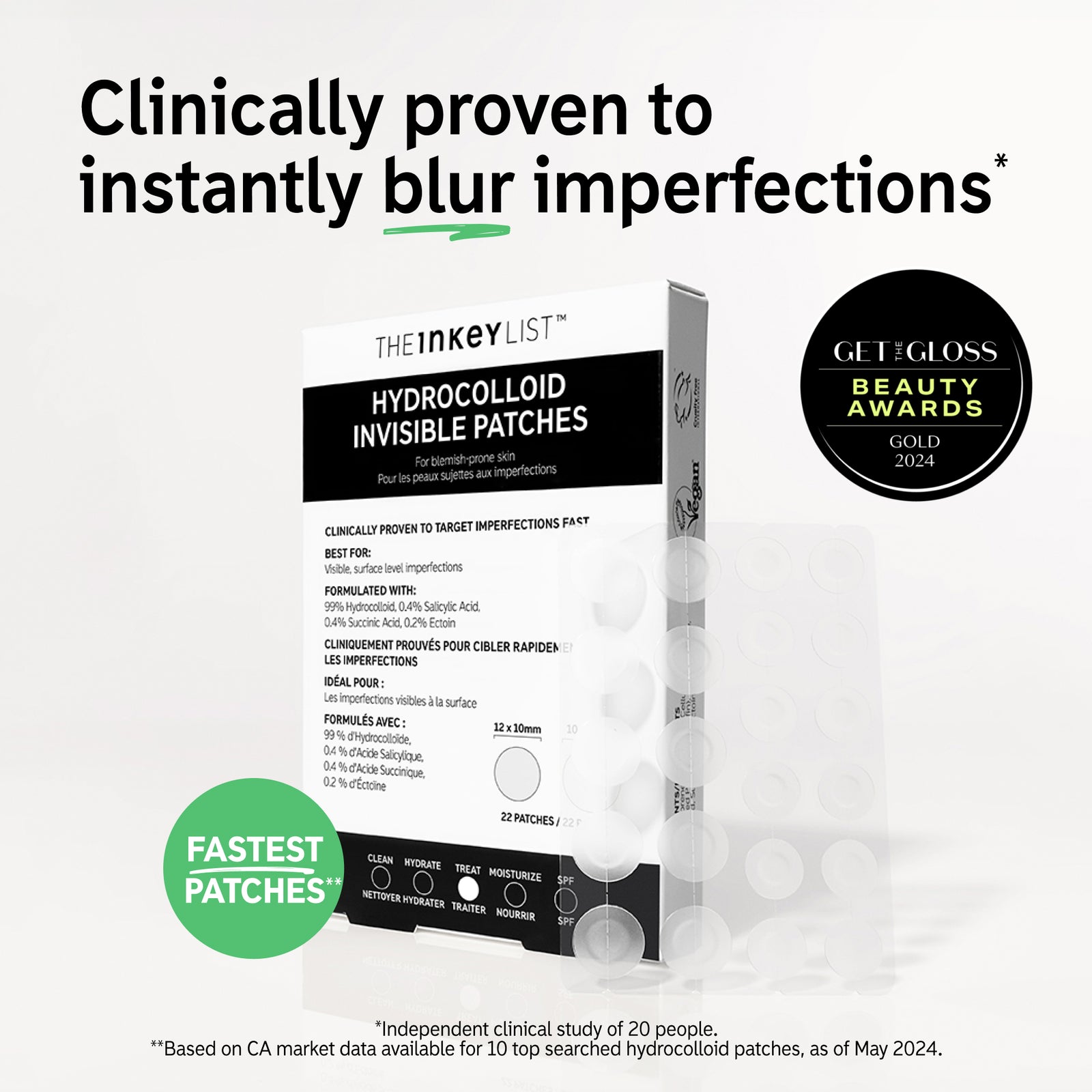 Clinically proven to instantly blur imperfections. Clinical study of 20 people, Based on CA market data available for 10 top searched patches