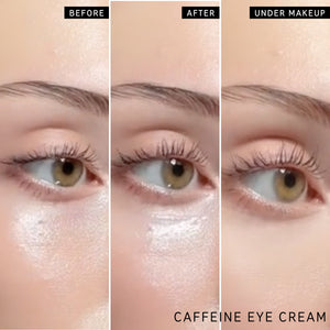 Before and after of customer using Caffeiene Eye Cream