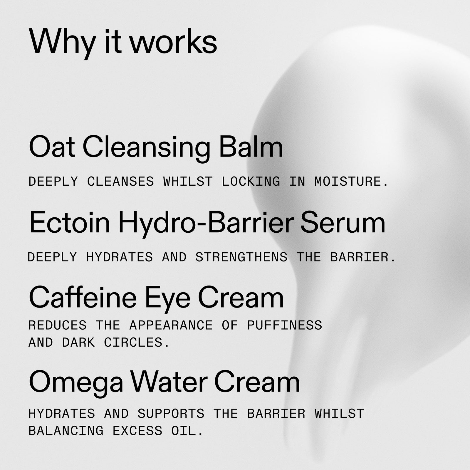 Skincare product list with text on a white background