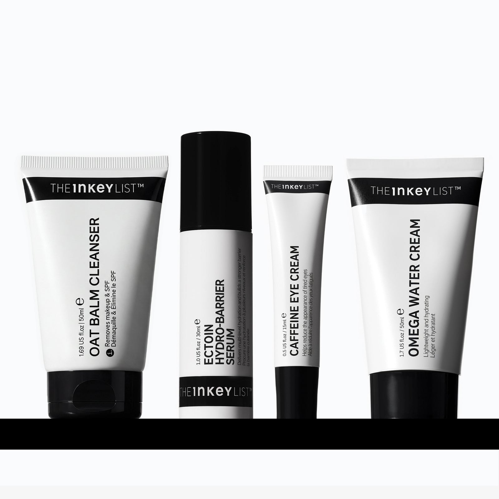Set of The INKEY List skincare products on a white background
