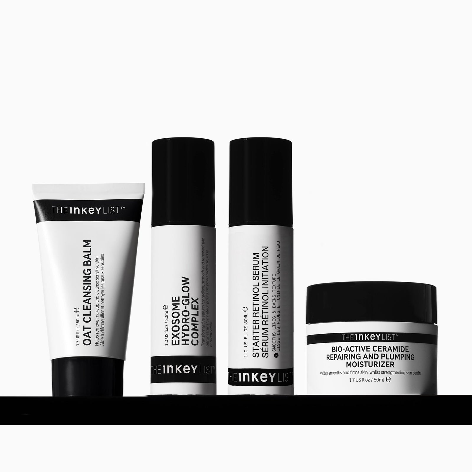 Set of skincare products from The Inkey List on a white background