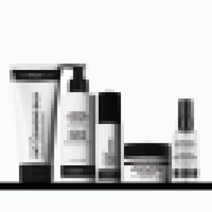 Secret products on a shelf but blurred out
