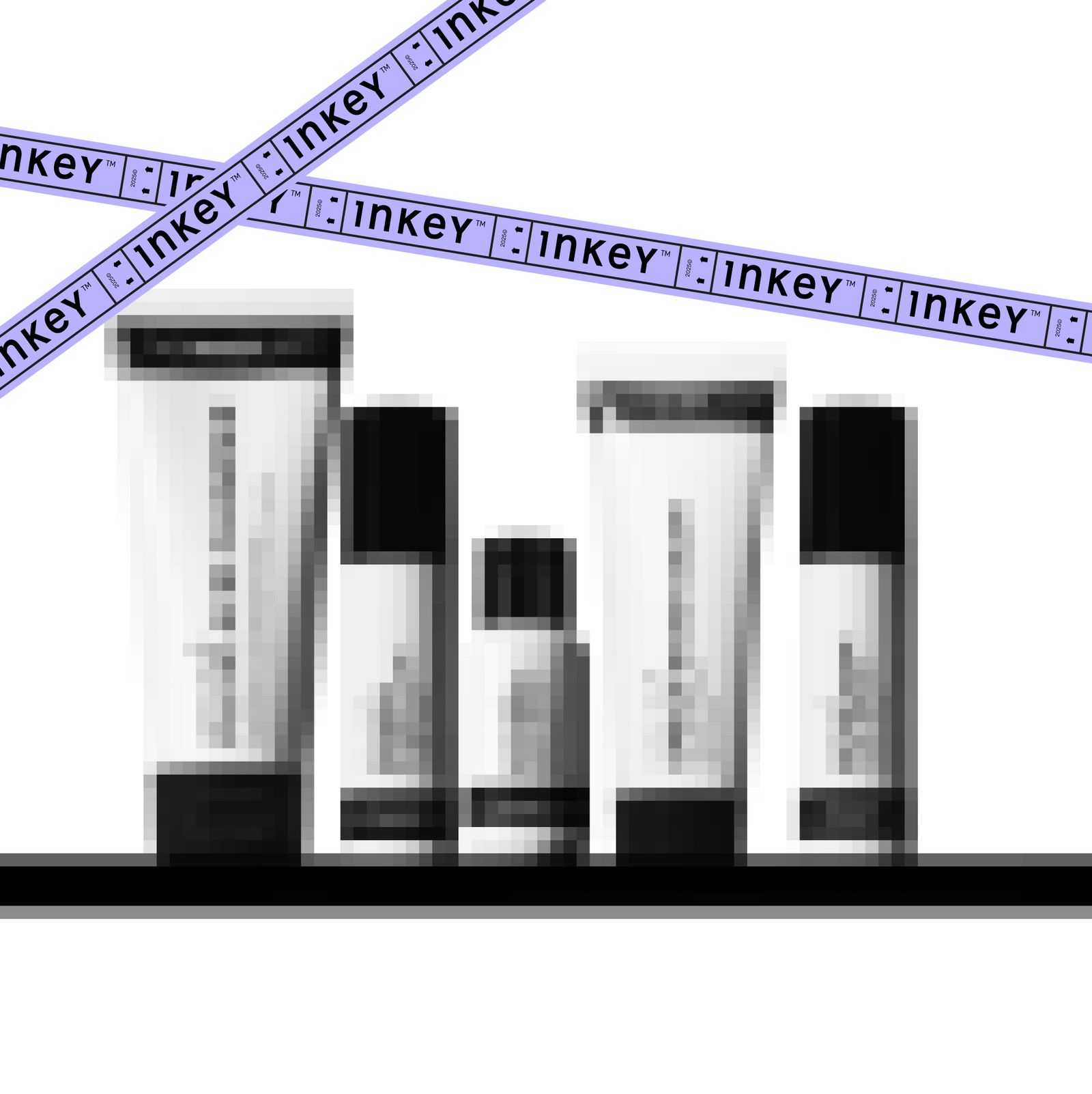 Set of cosmetic bottles with 'Inkey' branding on a white background