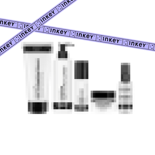 Set of Inkey Line skincare products on a white background with brand name overlay.