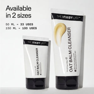 Two sizes of The Inkey List Oat Balm Cleanser on a white background