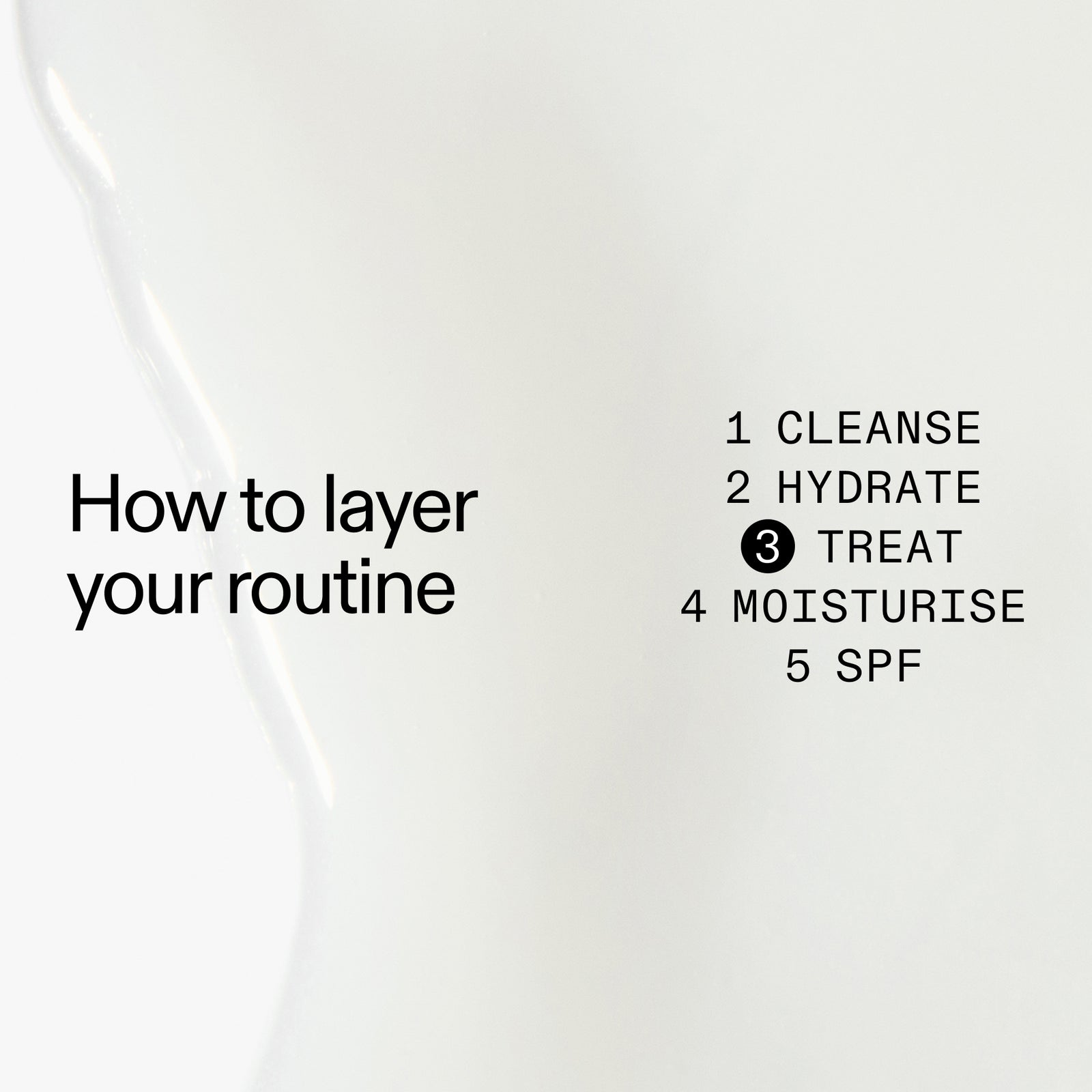 Text on a white background explaining how to layer Polyglutamic Acid Serum in a  skincare routine with steps listed.