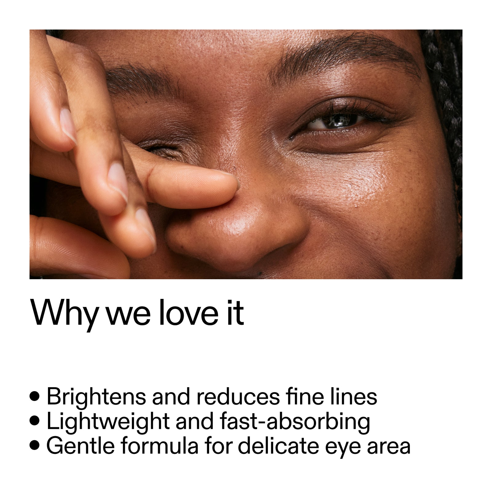 Close-up of a person's eye with text highlighting Retinol Eye Cream benefits