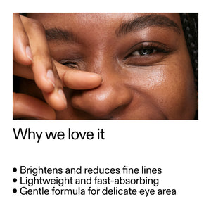 Close-up of a person's eye with text highlighting Retinol Eye Cream benefits