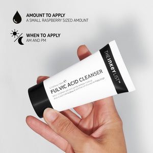 Model holding 50ml Fulvic Acid Cleanser and copy on the image 
